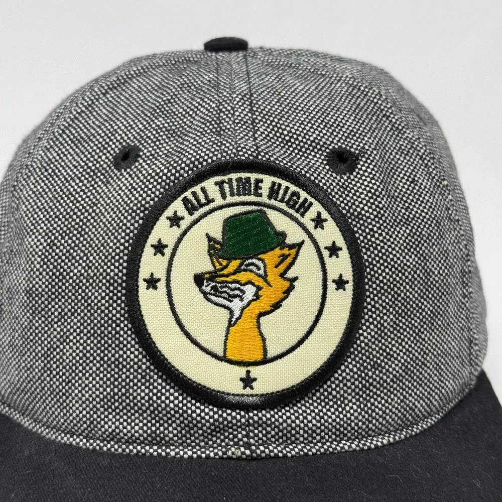 KNP All Time High Fox Patch Hat Mens Gray Black Strapback‎